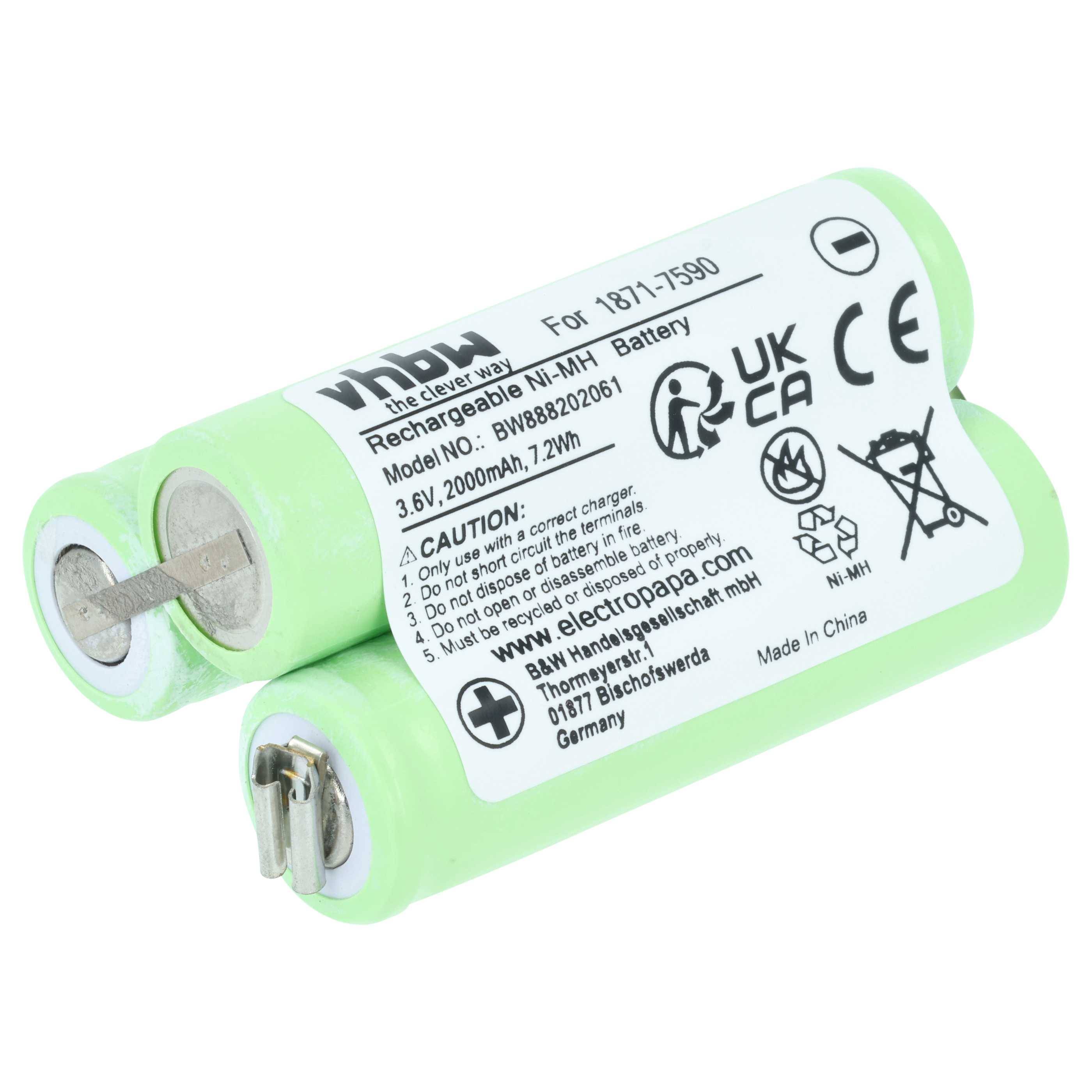 vhbw Akku kompatibel mit Moser Super Cordless 1872 clipper, ChromStyle 1871 Haarschneidemaschine (2000 mAh, 3,6 V, NiMH)