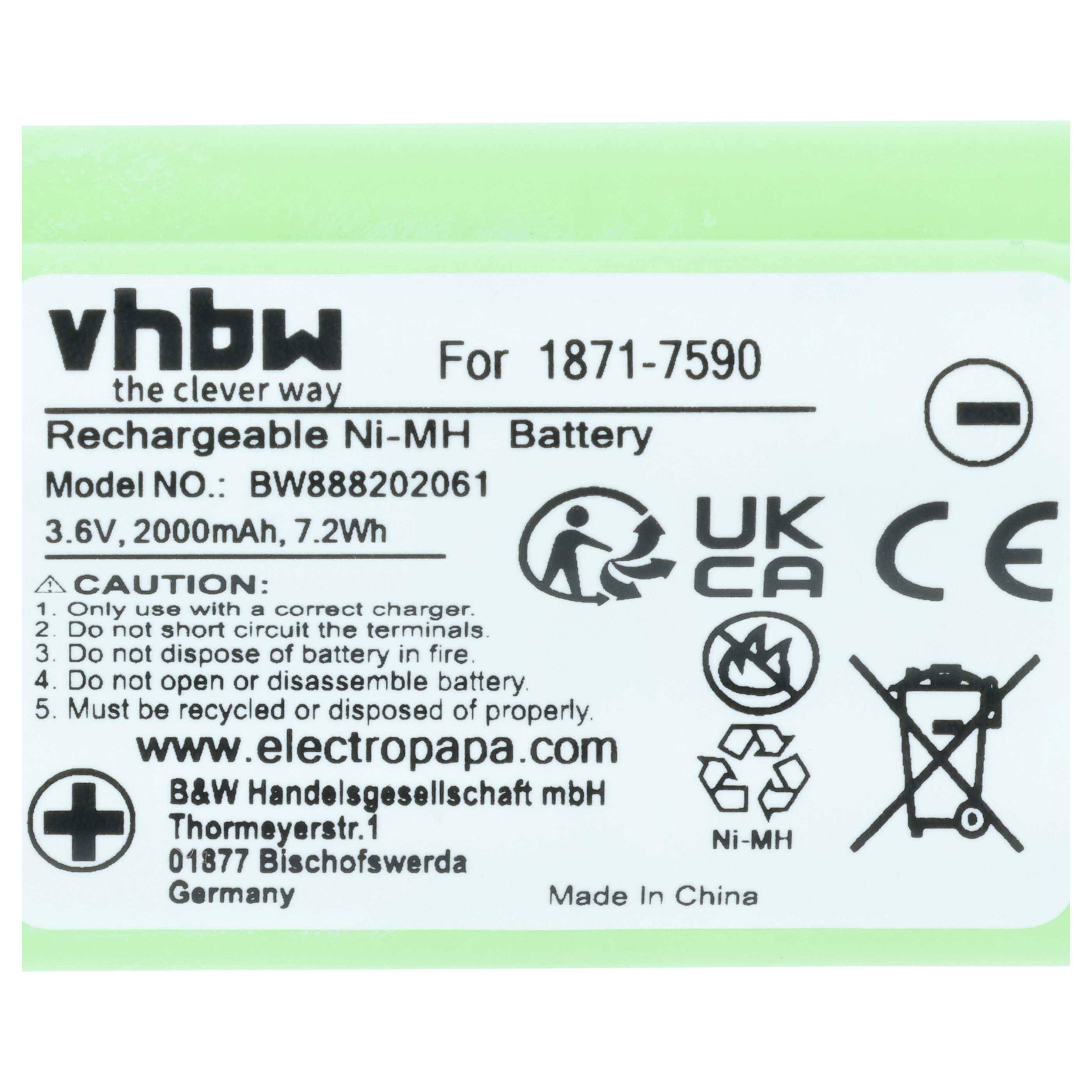 vhbw Akku kompatibel mit Moser Super Cordless 1872 clipper, ChromStyle 1871 Haarschneidemaschine (2000 mAh, 3,6 V, NiMH)