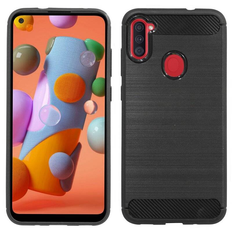 cofi1453® Silikon Hülle Bumper Carbon für SAMSUNG GALAXY M11 (M115F) Case TPU Soft Handyhülle Cover Schutzhülle Schwarz