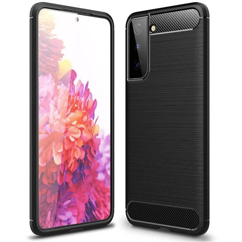 cofi1453® Silikon Hülle Bumper Carbon für SAMSUNG GALAXY S21 (G991F) Case TPU Soft Handyhülle Cover Schutzhülle Schwarz