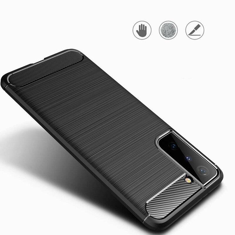 cofi1453® Silikon Hülle Bumper Carbon für SAMSUNG GALAXY S21 (G991F) Case TPU Soft Handyhülle Cover Schutzhülle Schwarz