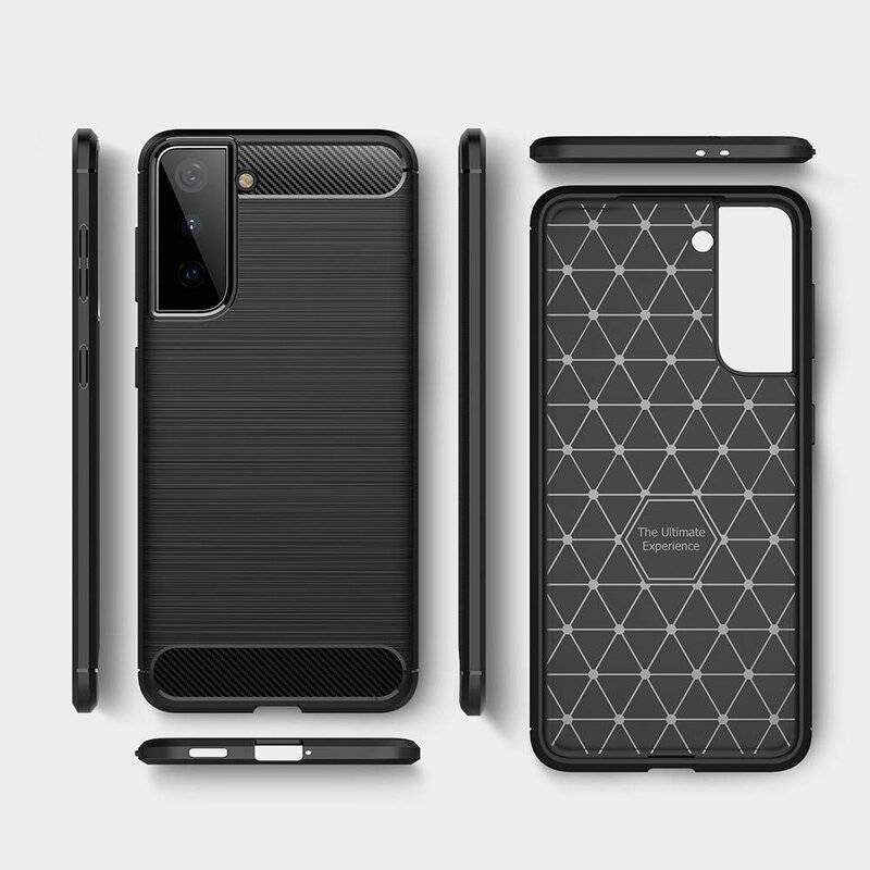 cofi1453® Silikon Hülle Bumper Carbon für SAMSUNG GALAXY S21 (G991F) Case TPU Soft Handyhülle Cover Schutzhülle Schwarz