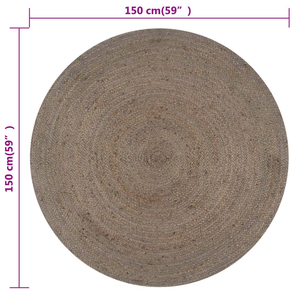 vidaXL Teppich Handgefertigt Jute Rund 150 cm Grau