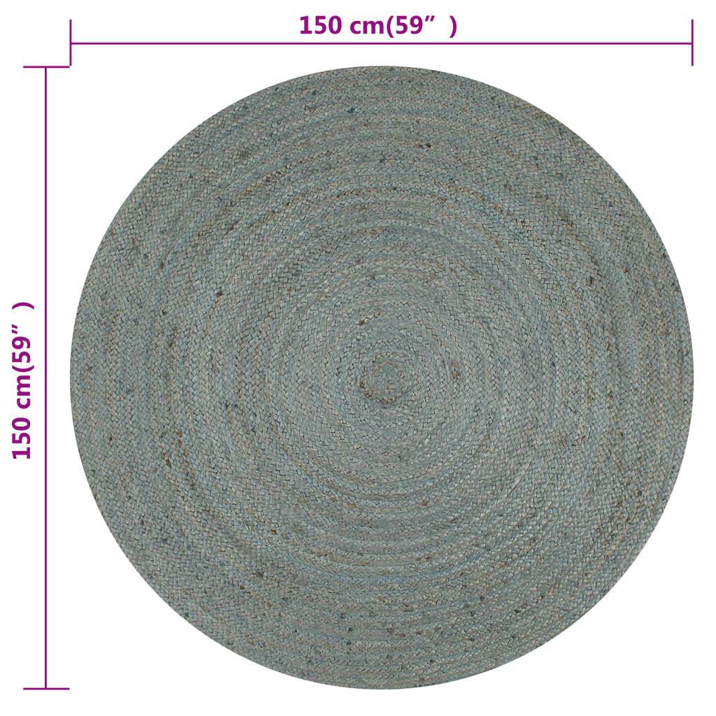 vidaXL Teppich Handgefertigt Jute Rund 150 cm Olivgrün