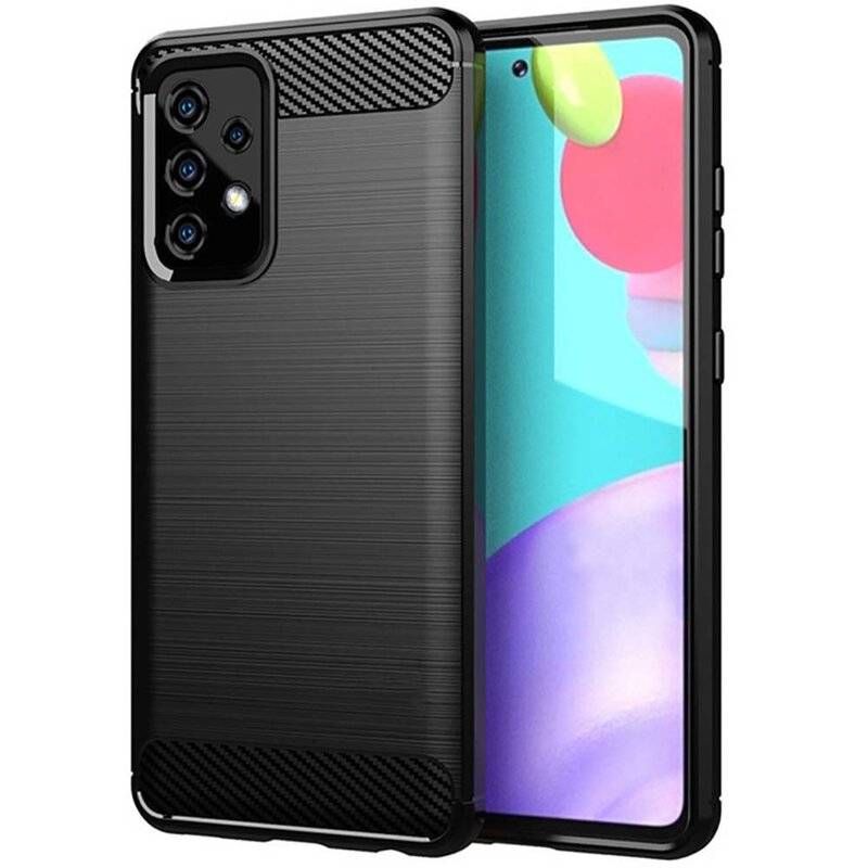 cofi1453® Silikon Hülle Bumper Carbon kompatibel mit SAMSUNG GALAXY A72 (A725F) Case TPU Soft Handyhülle Cover Schwarz