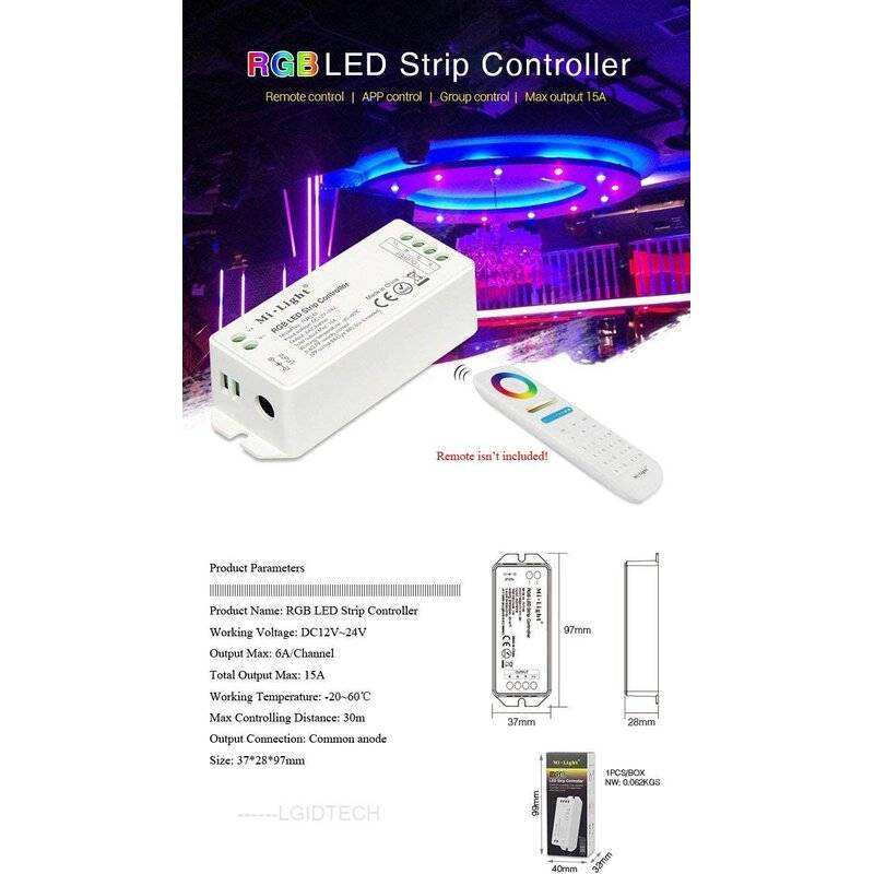 Mi Light RGB Smart LED-Streifensteuerung für RGB-Streifenlicht, DC 12V 24V max. 15A Controller Original Milight, Fut043