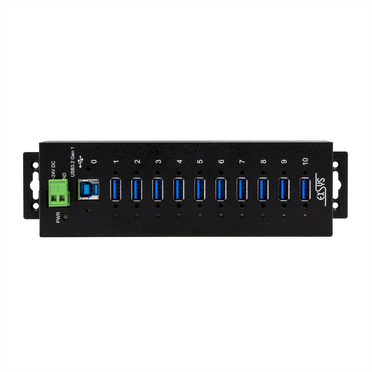 EXSYS EX-1510HMVS 10 Port USB 3.2 Gen1 Managed Metall HUB mit 15KV ESD Überspannungs-Schutz Din-Rail