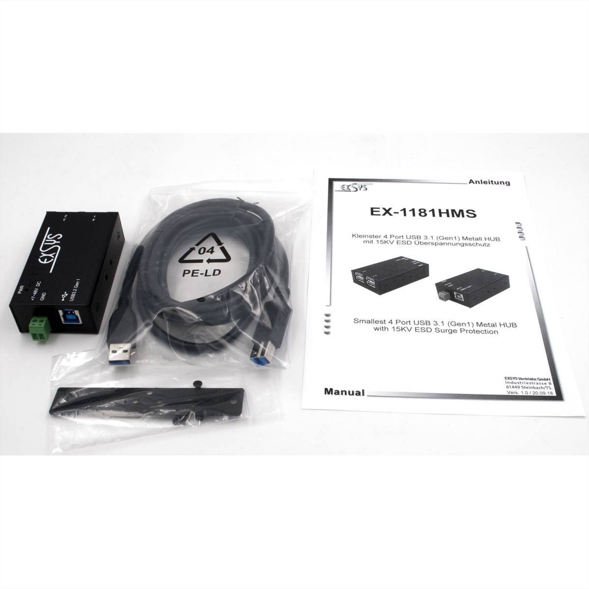 EXSYS EX-1181HMS 4 Port USB 3.2 Gen1 HUB mit15KV ESD Überspannungsschutz