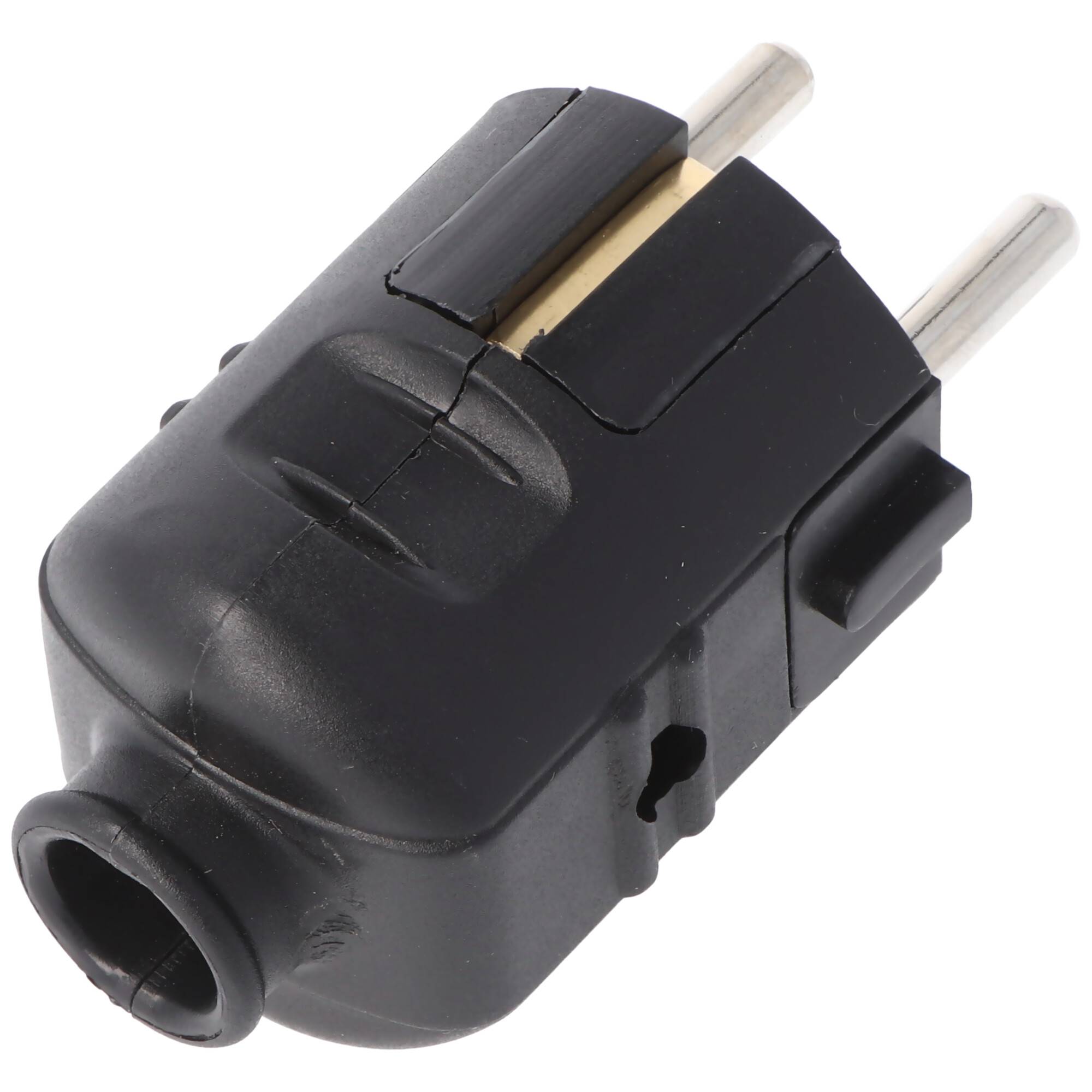Schukostecker schwarz, Schutzkontaktstecker schwarz, Schuko-Stecker mit Zugentlastung IP44 16A 2,50V, mit doppeltem Schu