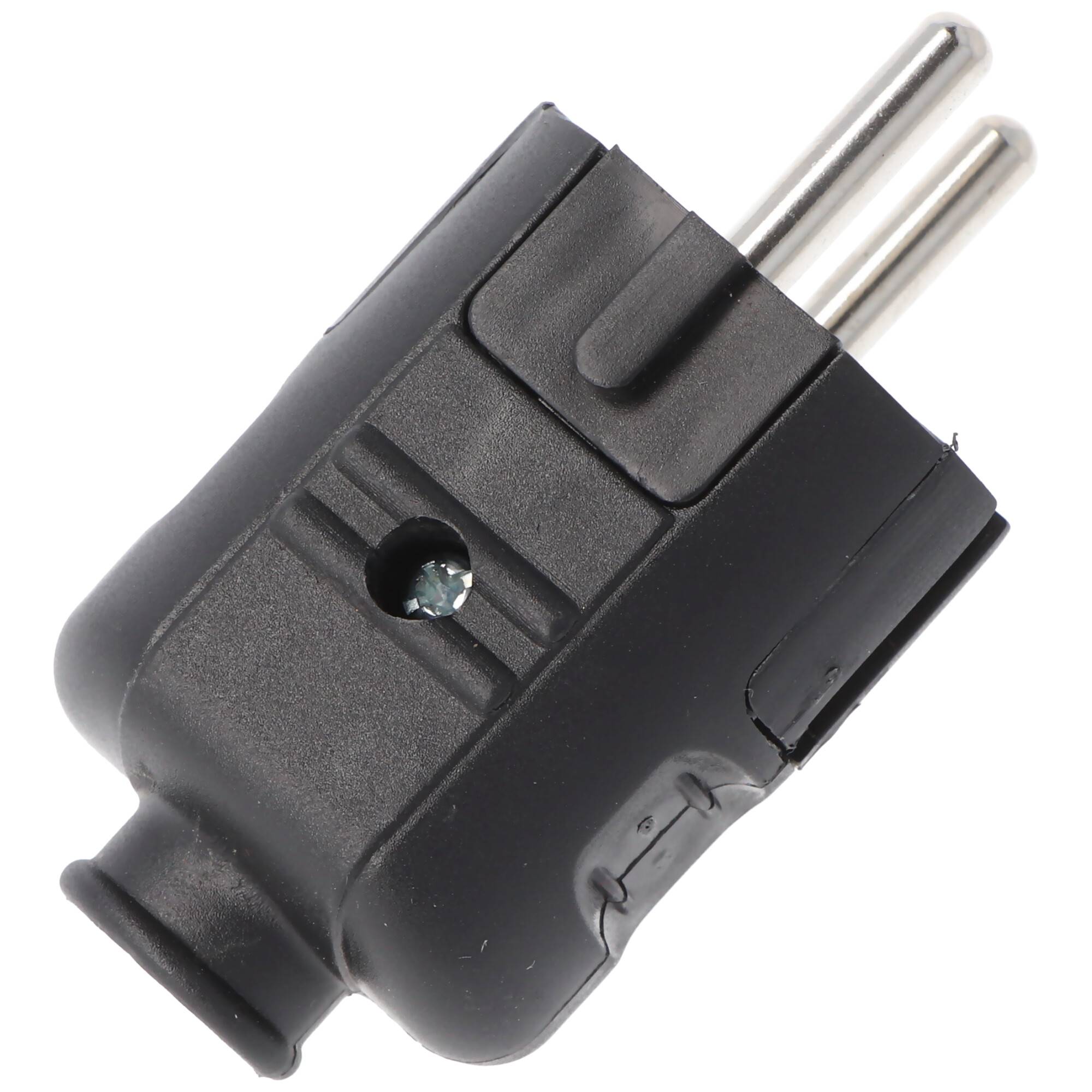 Schukostecker schwarz, Schutzkontaktstecker schwarz, Schuko-Stecker mit Zugentlastung IP44 16A 2,50V, mit doppeltem Schu