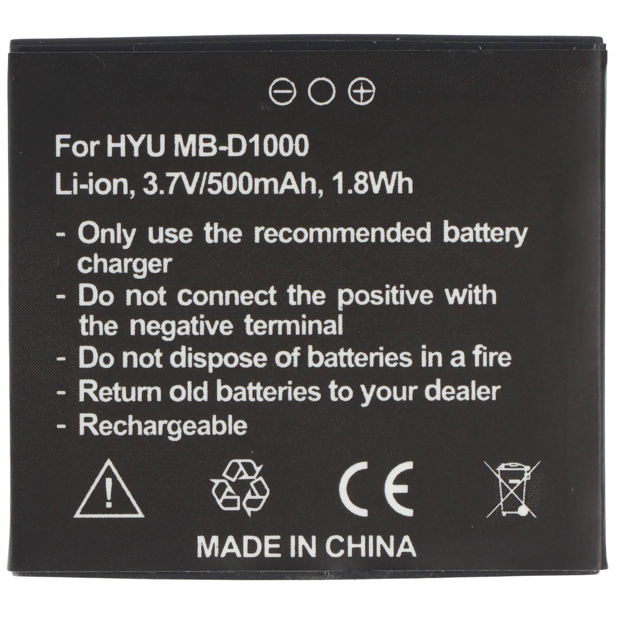 Akku passend für Hyundai MB-D1000, Li-ion, 3,7V, 500mAh, 1,8Wh
