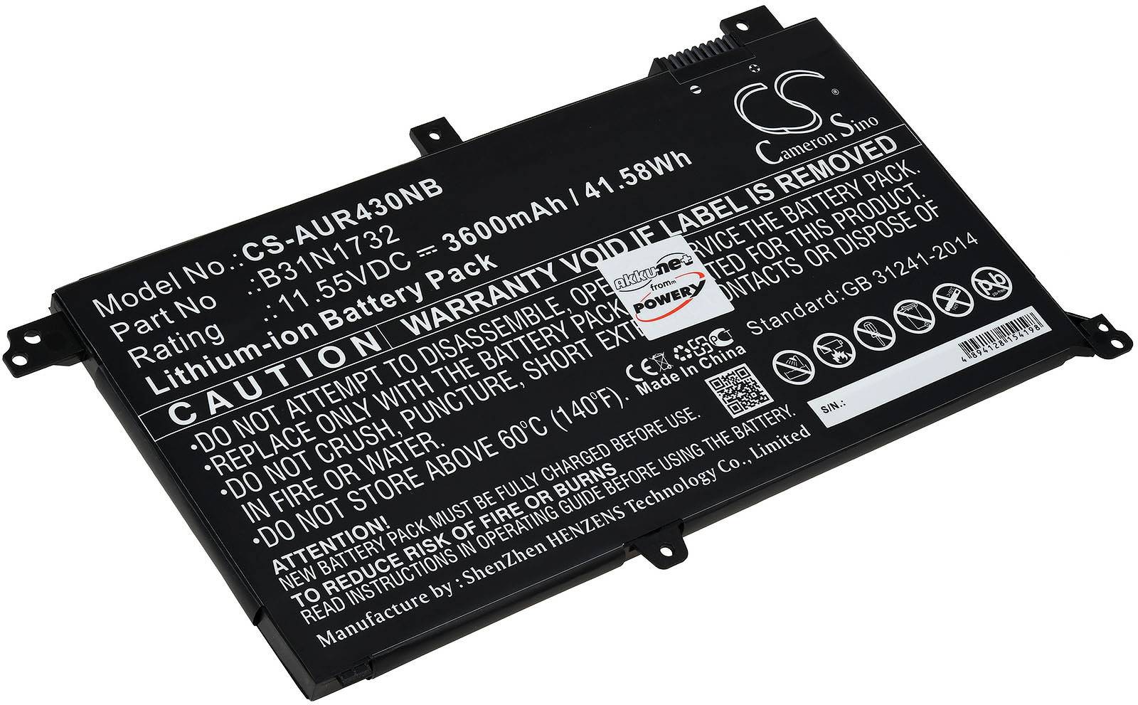 Powery Akku für Laptop Asus VivoBook S14 S430UAEB223T, 11,55V, Li-Ion