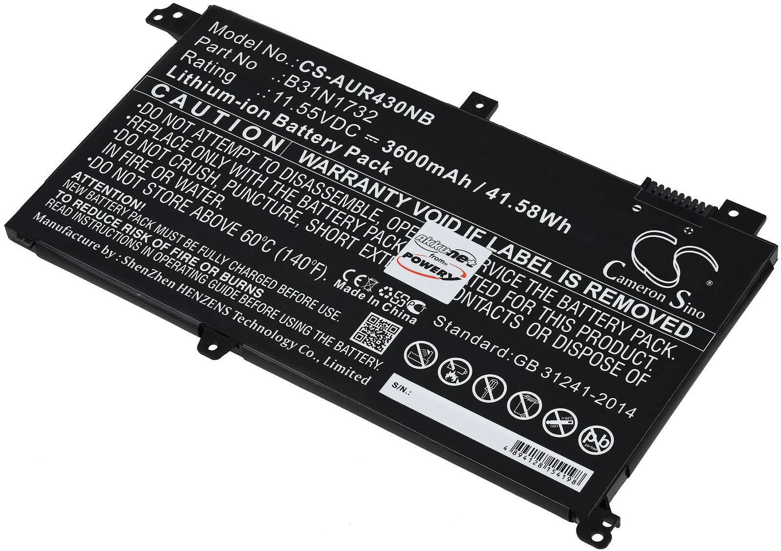 Powery Akku für Laptop Asus R430FA, 11,55V, Li-Ion