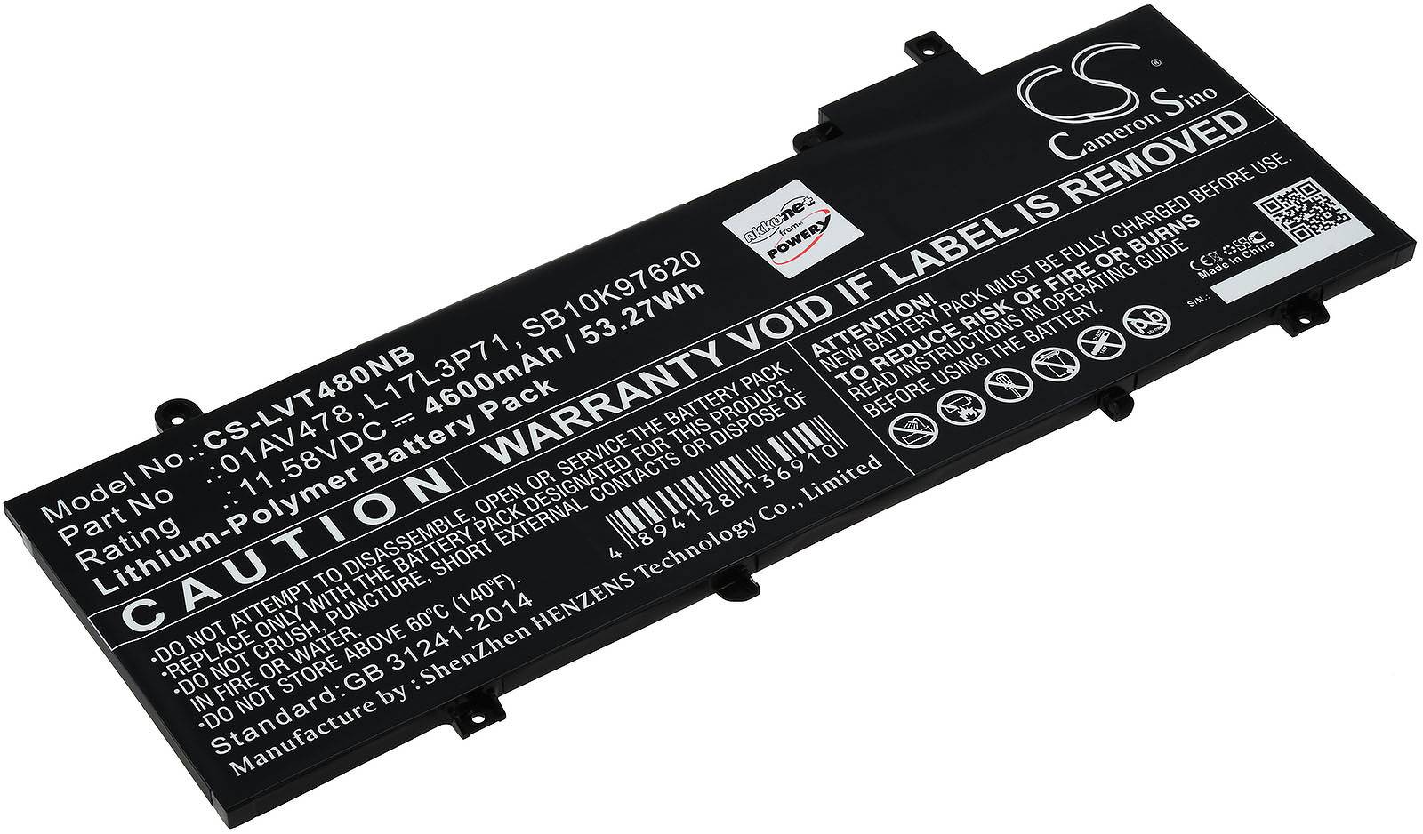 Powery Akku für Laptop Lenovo ThinkPad T480s Serie, 11,58V, Li-Polymer