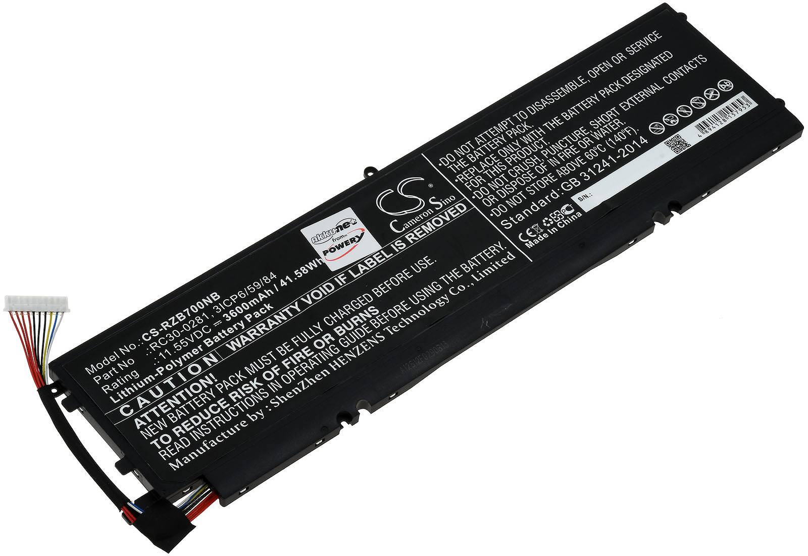 Powery Akku kompatibel mit Razer Typ RC30-0281, 11,55V, Li-Polymer