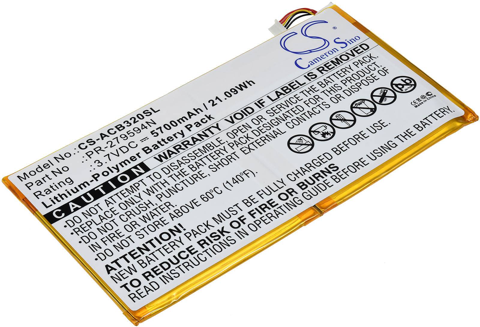 Powery Akku für Tablet Acer A3-A40 (5-Pin-Stecker), 3,7V, Li-Polymer