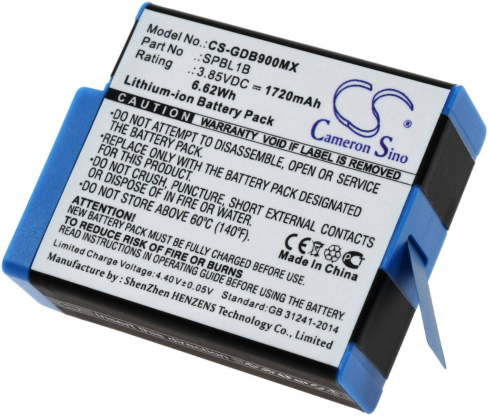 Powery Akku kompatibel mit GoPro Typ SPBL1B, 3,85V, Li-Ion