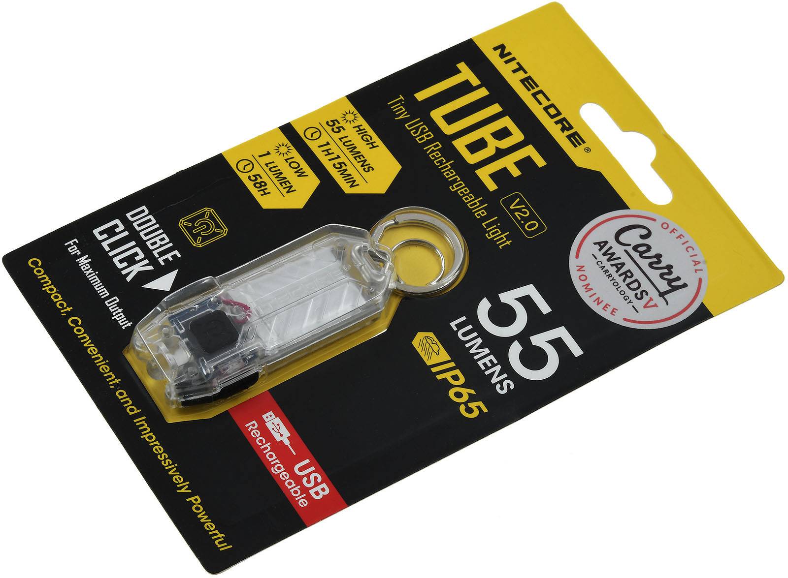 Nitecore TUBE 2.0 Mini LED Taschenlampe, mit Micro USB, max. 55 Lumen, transparent, Li-Ion