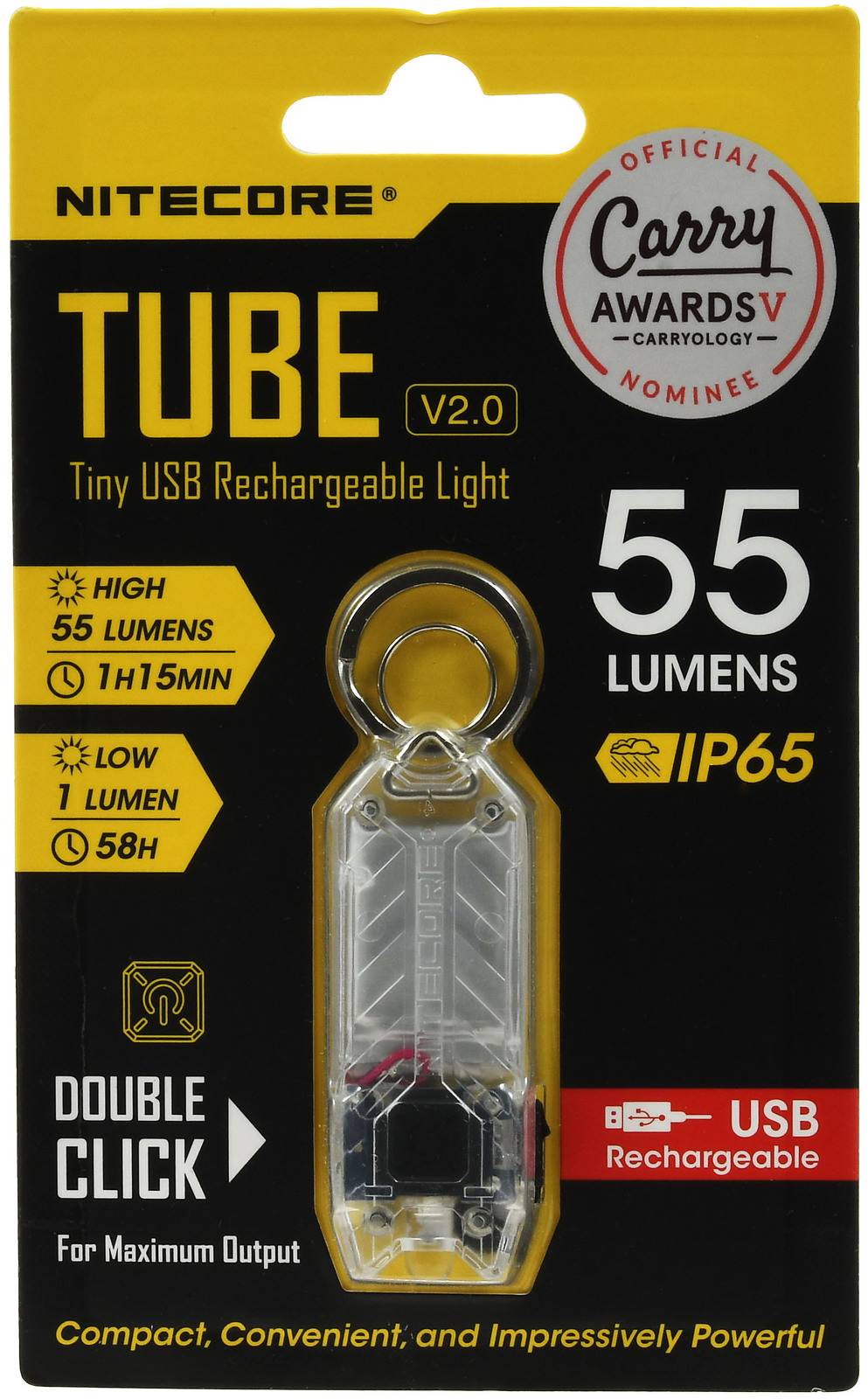Nitecore TUBE 2.0 Mini LED Taschenlampe, mit Micro USB, max. 55 Lumen, transparent, Li-Ion