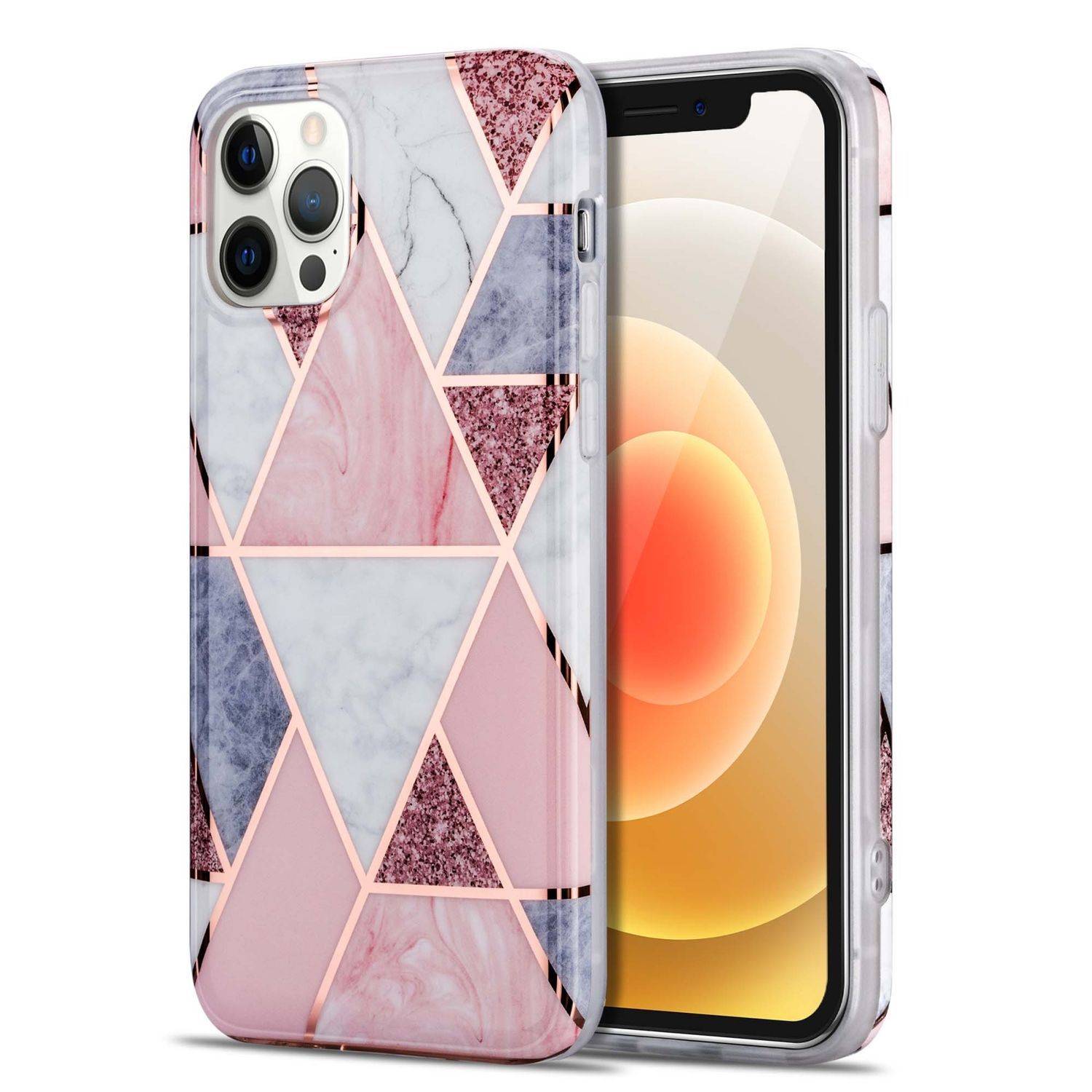 Für Apple iPhone 12 / 12 Pro 6.1 Zoll Marble Silikon Case TPU Schutz Muster Tasche Hülle Cover Etuis Zubehör Pink