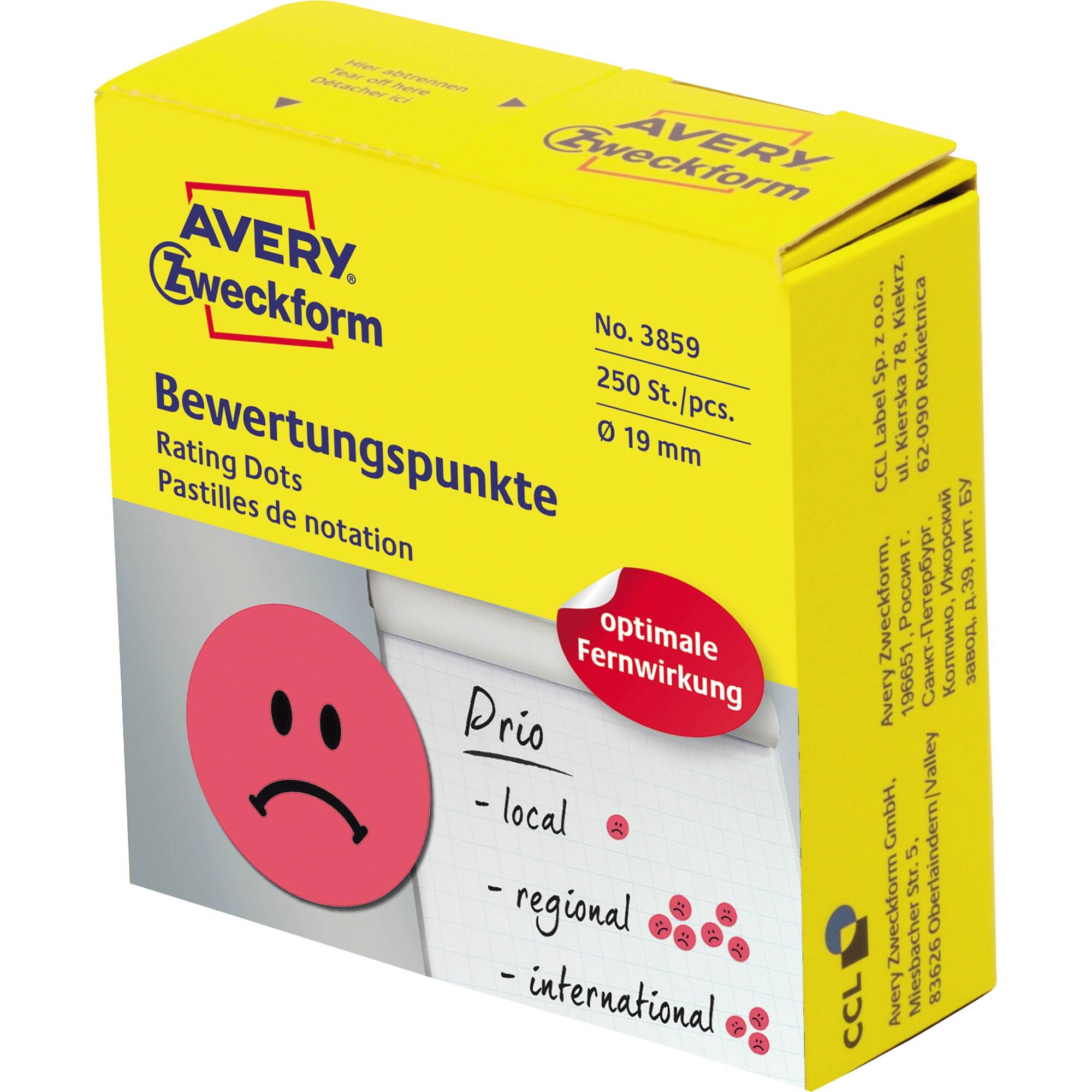 Avery Zweckform Etikett Gesicht 3859 19mm rot 250 St./Rolle