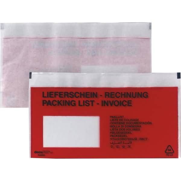 Dokumententasche 00014031 DIN lang haftklebend mit Fenster rot 1.000 Stück