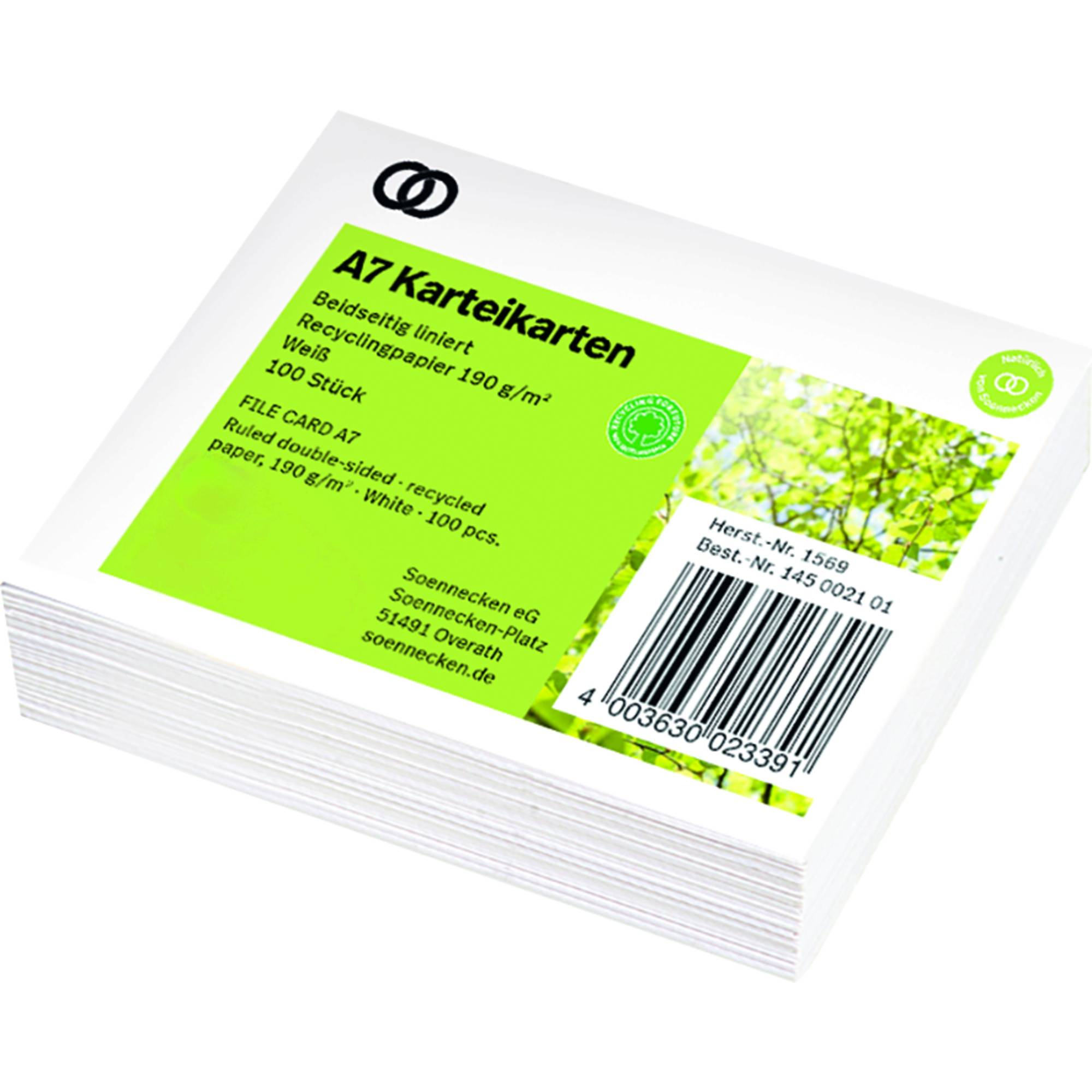 Soennecken Karteikarte oeco 1569 RC A7 liniert 100 St./Pack.