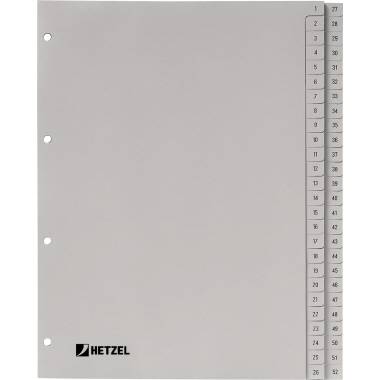 Hetzel Register 721308 DIN A4 1-52 52-teilig PP grau
