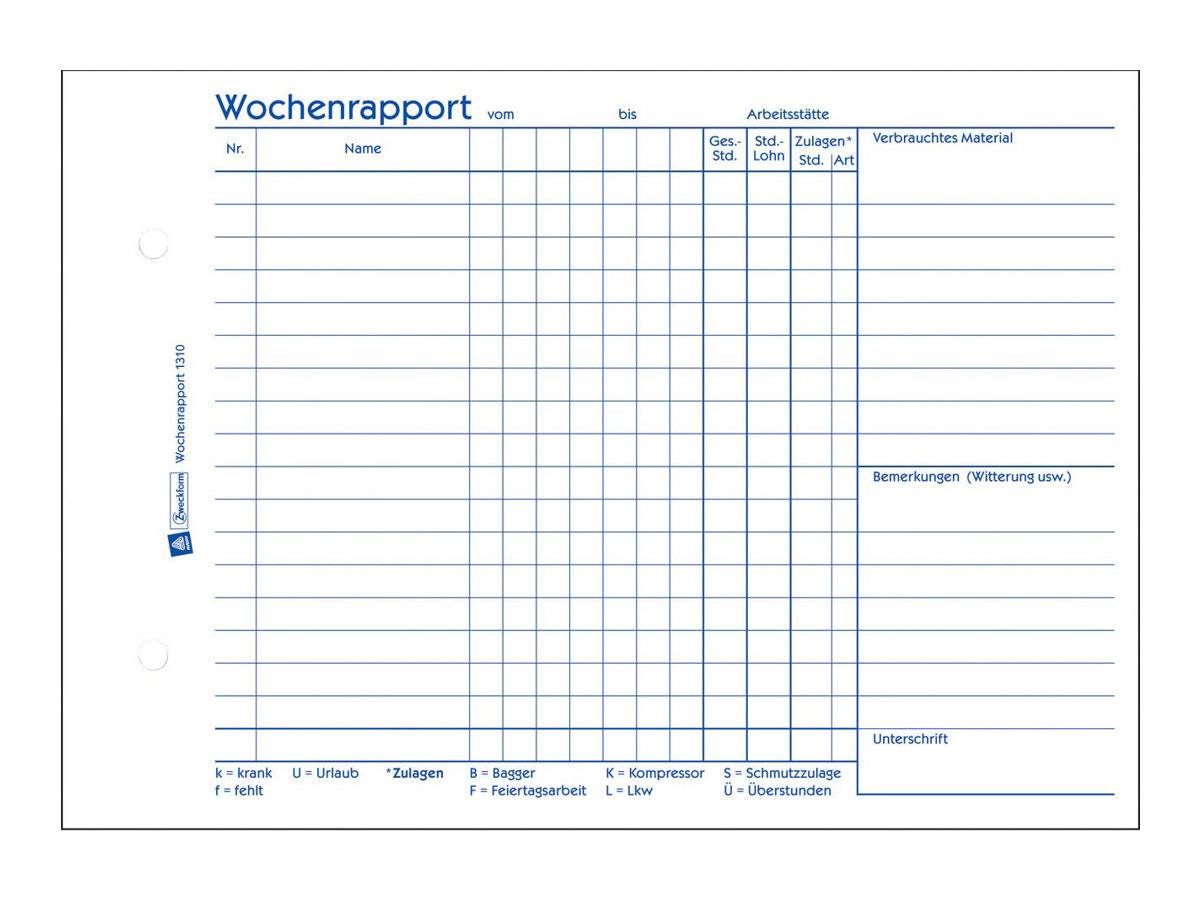 AVERY Zweckform Wochenrapport Formularbuch 1310