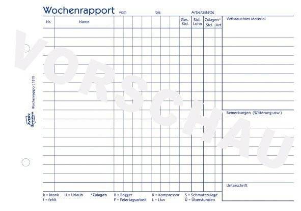 AVERY Zweckform Wochenrapport Formularbuch 1310