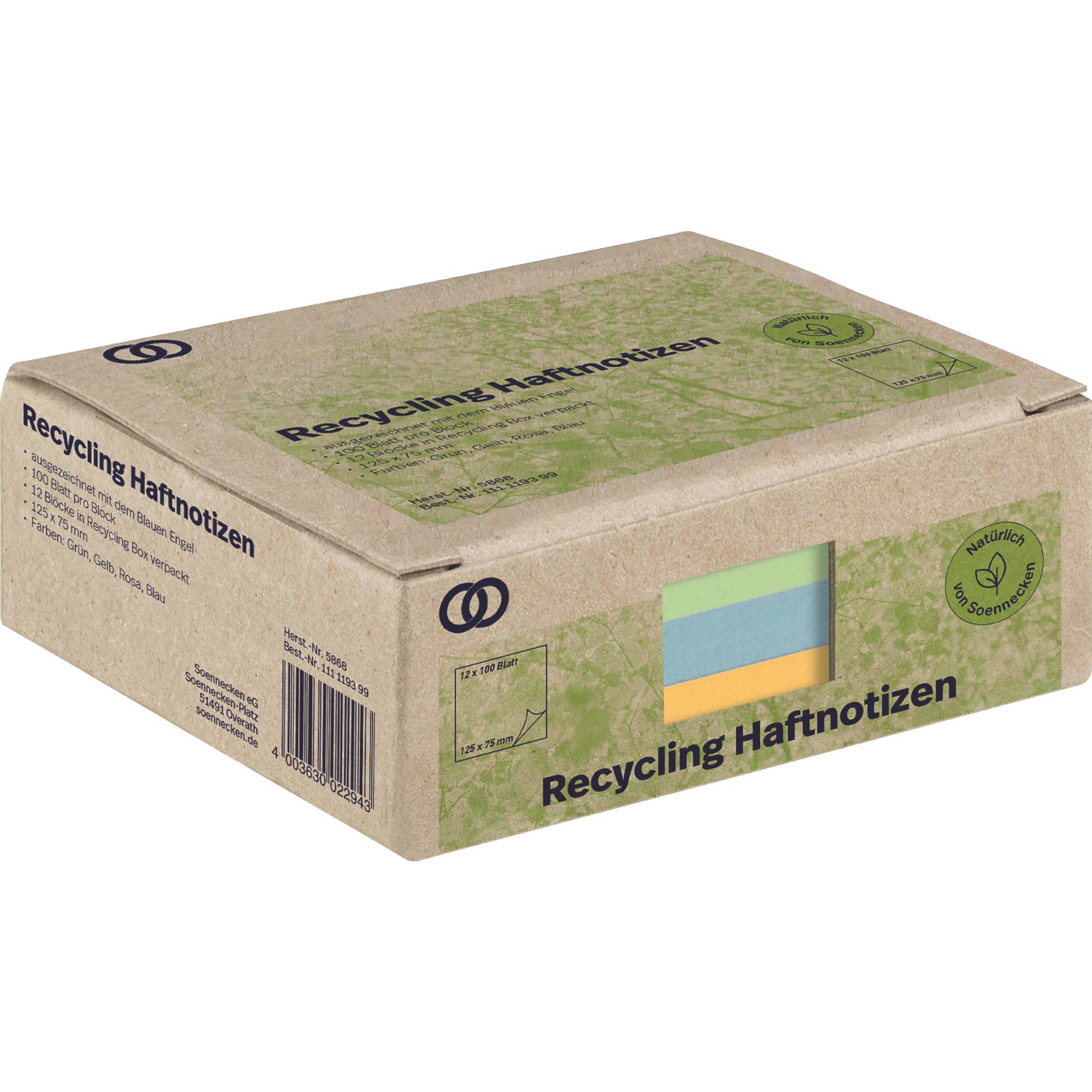 Soennecken Haftnotiz oeco 5868 RC 125x75mm 100Bl. sort. 12St.