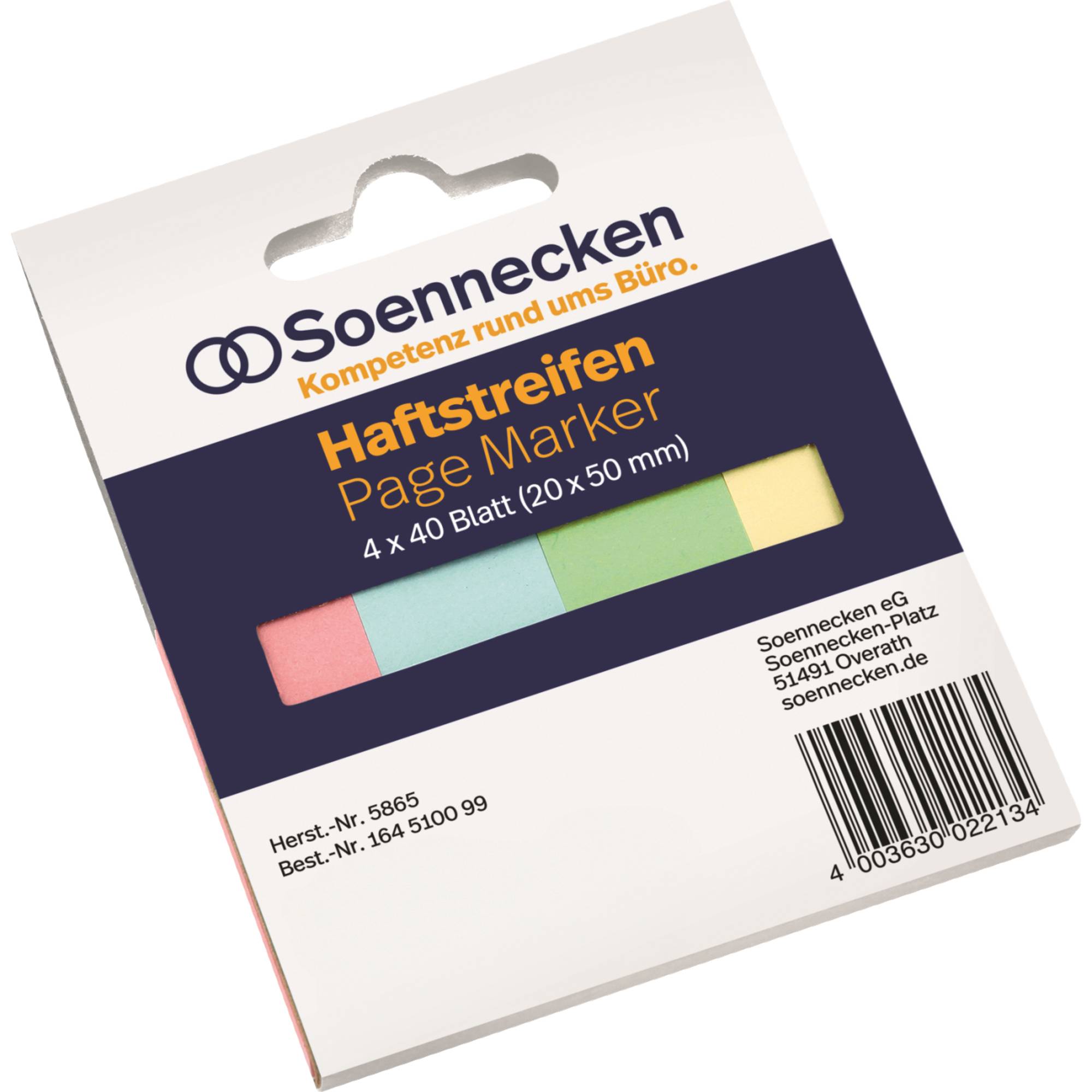 Soennecken Haftstreifen 5865 RC 20x50mm 40Bl. sort. 4 St./Pack.