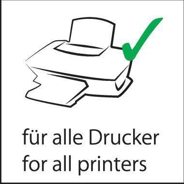 Druckersymbol mit grünem Häkchen und dem Text „für alle Drucker