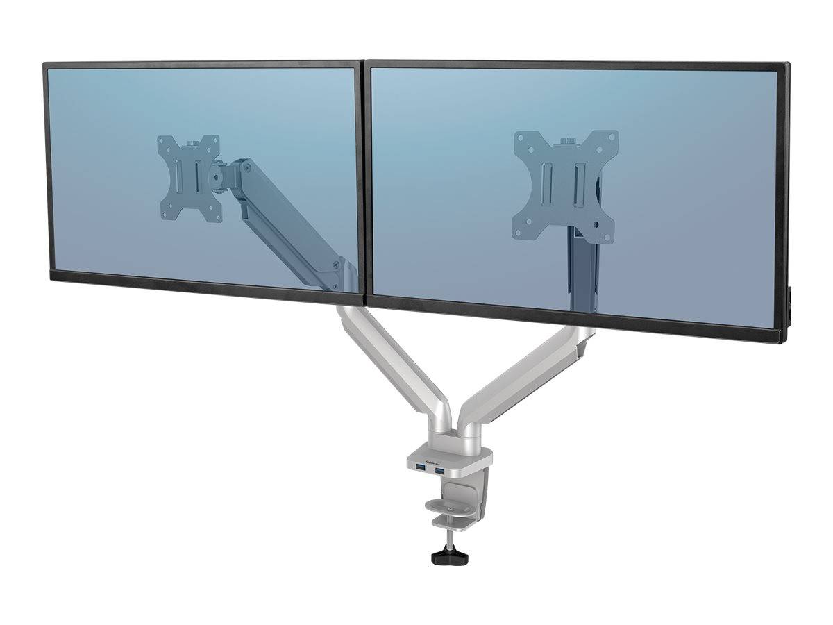 Fellowes Platinum Series - Befestigungskit - einstellbarer Doppelarm - für 2 Monitore - Aluminium - Silber - Bildschirmg