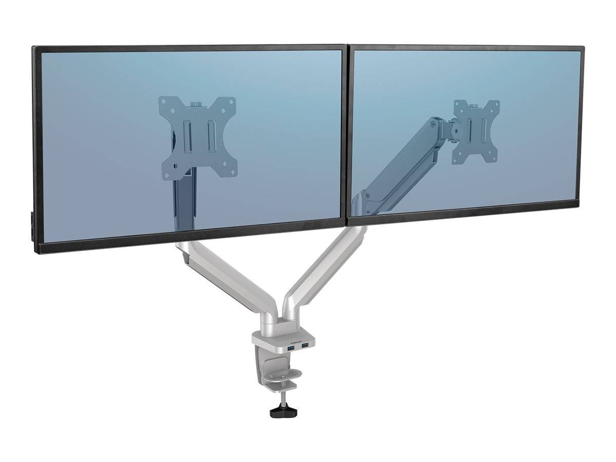 Fellowes Platinum Series - Befestigungskit - einstellbarer Doppelarm - für 2 Monitore - Aluminium - Silber - Bildschirmg