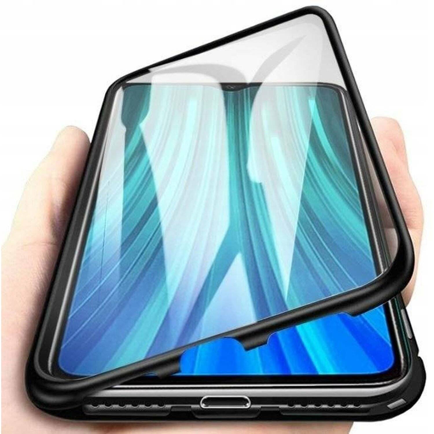360° Magnet Full Slim Metall Case Schutz Tasche Handyhülle Handyschale mit Schutzglas Vorderseite und Rückseite Schwarz kompatibel mit Xiaomi Mi 10