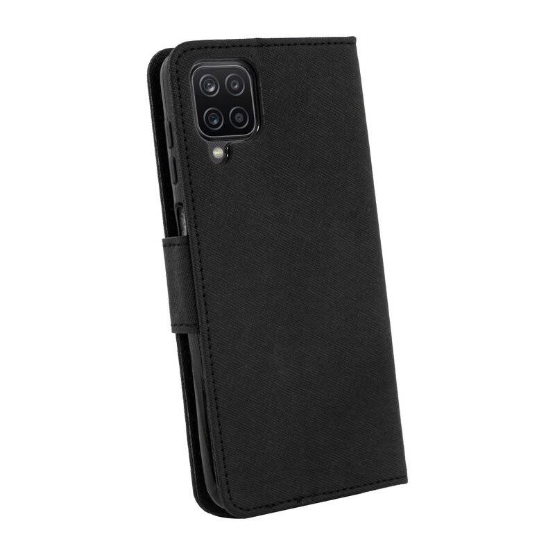 cofi1453® Buch Tasche "Fancy" kompatibel mit SAMSUNG GALAXY A12 (A125F) Handy Hülle Etui Brieftasche Schutzhülle mit Standfunktion, Kartenfach Schw