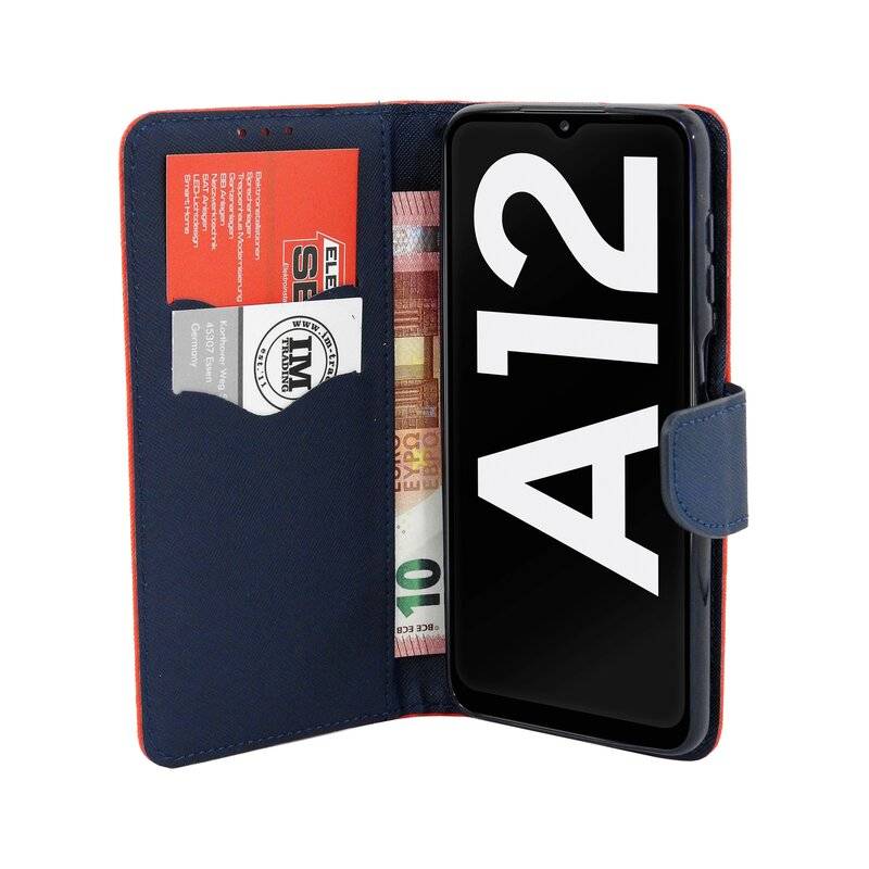 cofi1453® Buch Tasche "Fancy" kompatibel mit SAMSUNG GALAXY A12 (A125F) Handy Hülle Etui Brieftasche Schutzhülle mit Standfunktion, Kartenfach Rot-