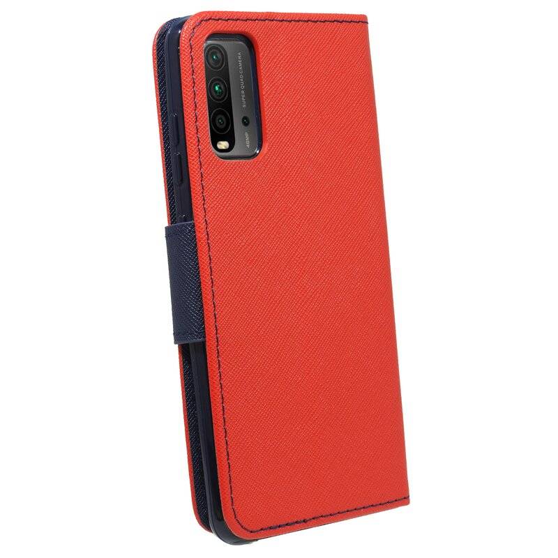 cofi1453® Buch Tasche "Fancy" kompatibel mit XIAOMI REDMI 9T Handy Hülle Etui Brieftasche Schutzhülle mit Standfunktion, Kartenfach Rot-Blau