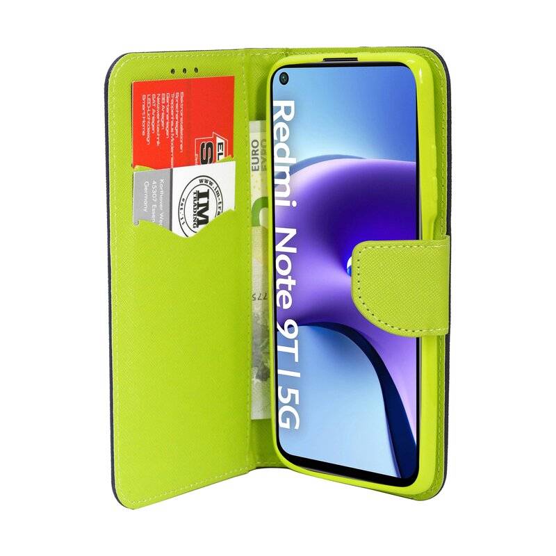 cofi1453® Buch Tasche "Fancy" kompatibel mit XIAOMI REDMI NOTE 9T 5G Handy Hülle Etui Brieftasche Schutzhülle mit Standfunktion, Kartenfach Blau