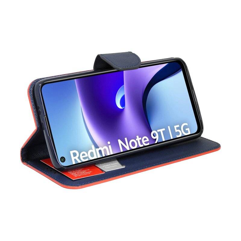 cofi1453® Buch Tasche "Fancy" kompatibel mit XIAOMI REDMI NOTE 9T 5G Handy Hülle Etui Brieftasche Schutzhülle mit Standfunktion, Kartenfach Rot