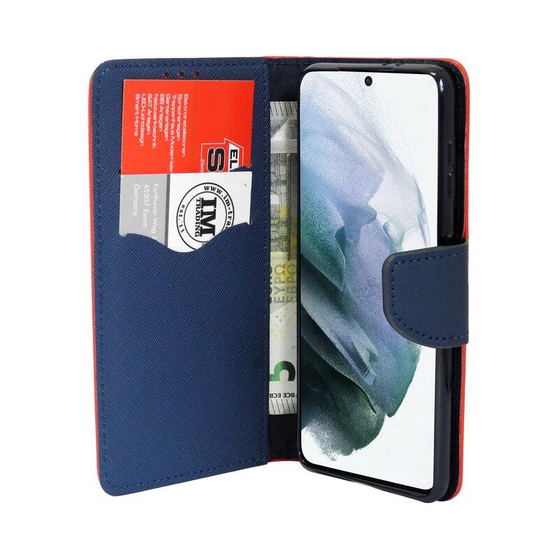cofi1453® Buch Tasche "Fancy" kompatibel mit SAMSUNG GALAXY S21 (G991F) Handy Hülle Etui Brieftasche Schutzhülle mit Standfunktion, Kartenfach Rot-