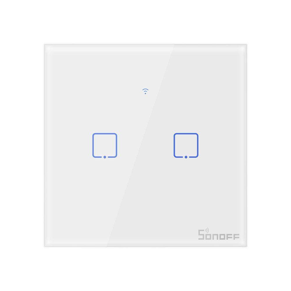 Sonoff T0EU2C-TX Smart Wall Switch, 2-Kanal Wand-Schaltaktor, weiß, ohne Rahmen, WiFi