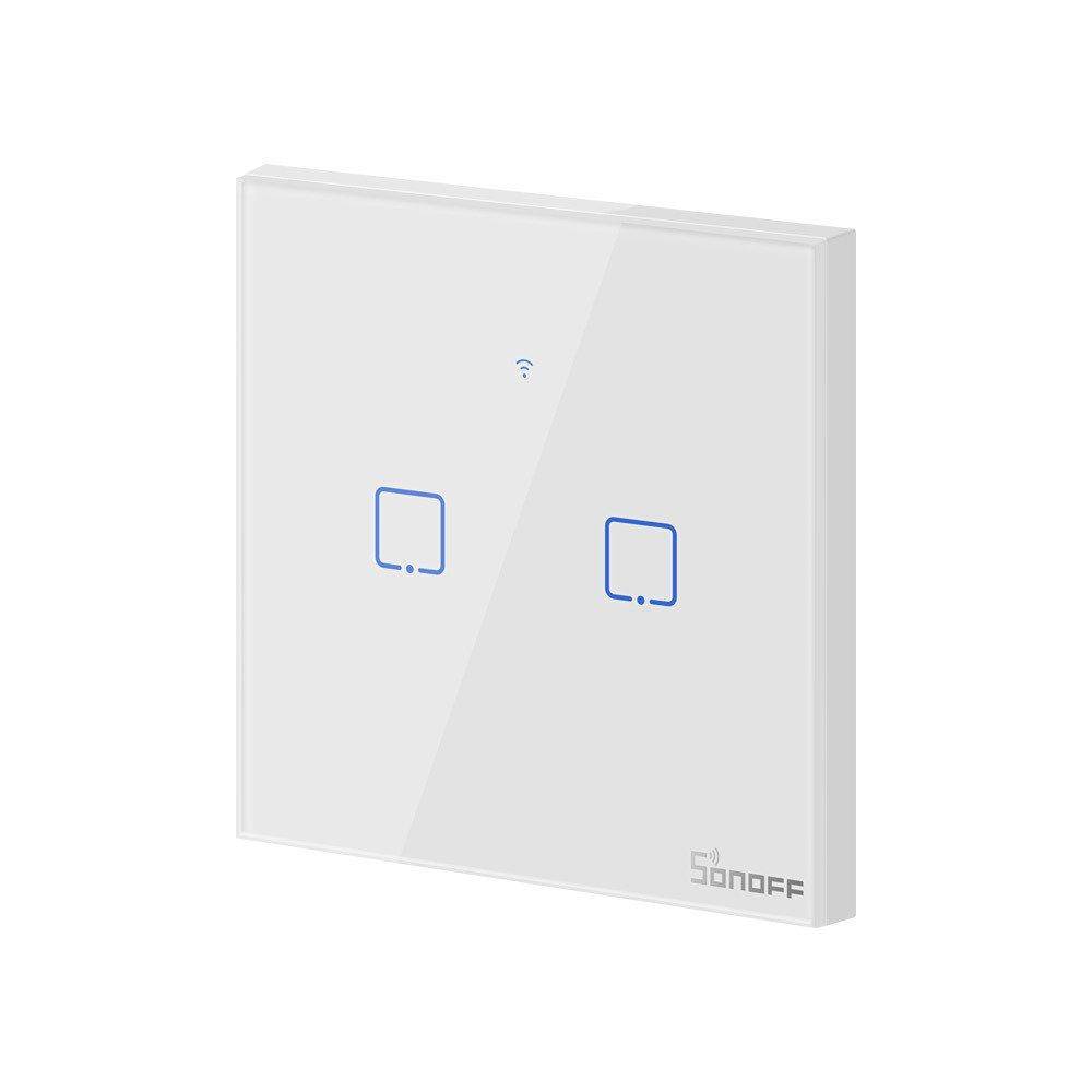 Sonoff T0EU2C-TX Smart Wall Switch, 2-Kanal Wand-Schaltaktor, weiß, ohne Rahmen, WiFi