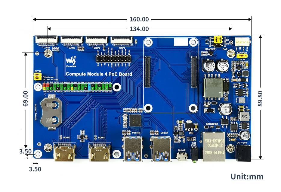 Raspberry Pi Compute Module 4 IO Board With PoE Feature, for all Variants of CM4