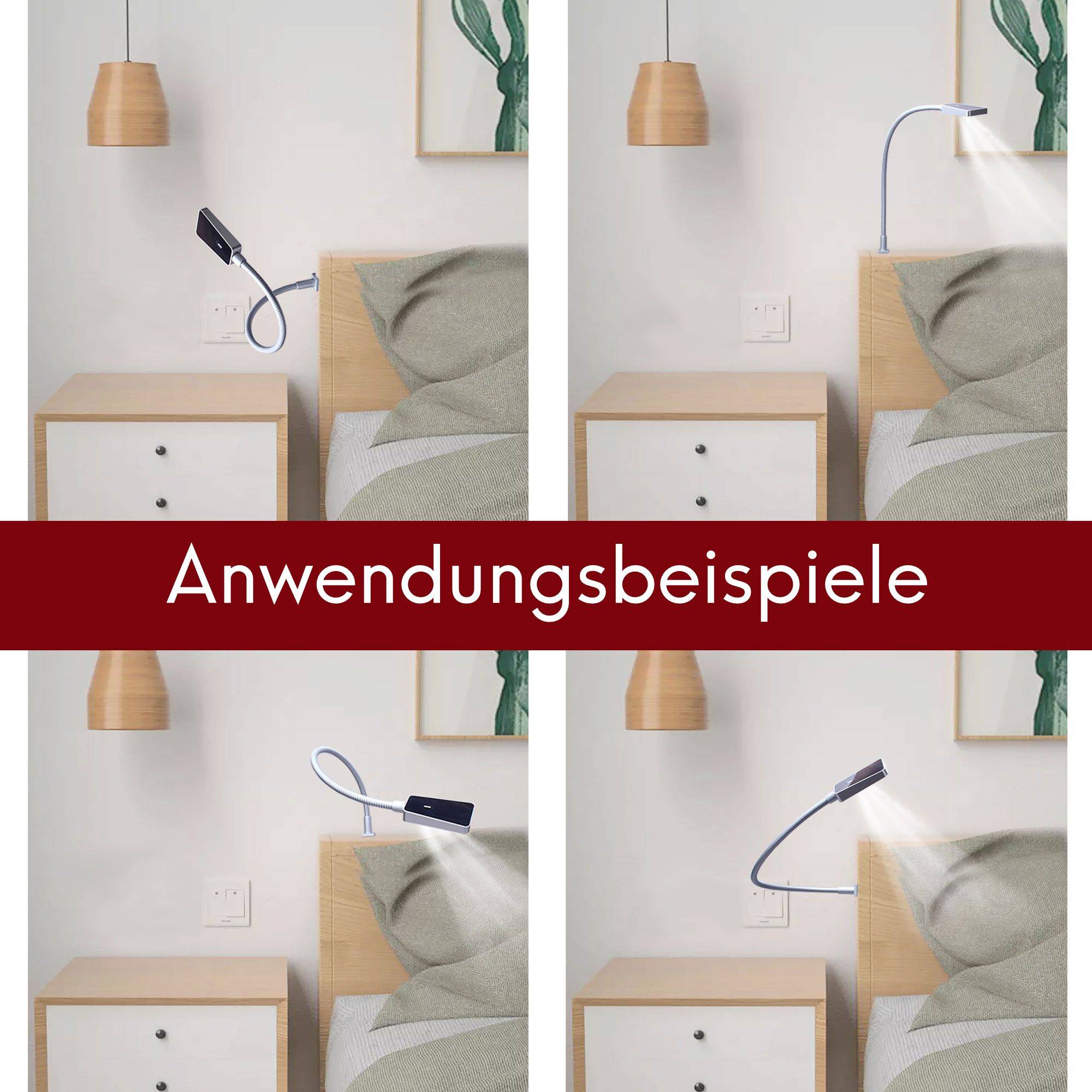 kalb | LED Bettleuchte 3W Silbergrau Touch Schalter stufenlos dimmbar Leseleuchte Nachttischlampe