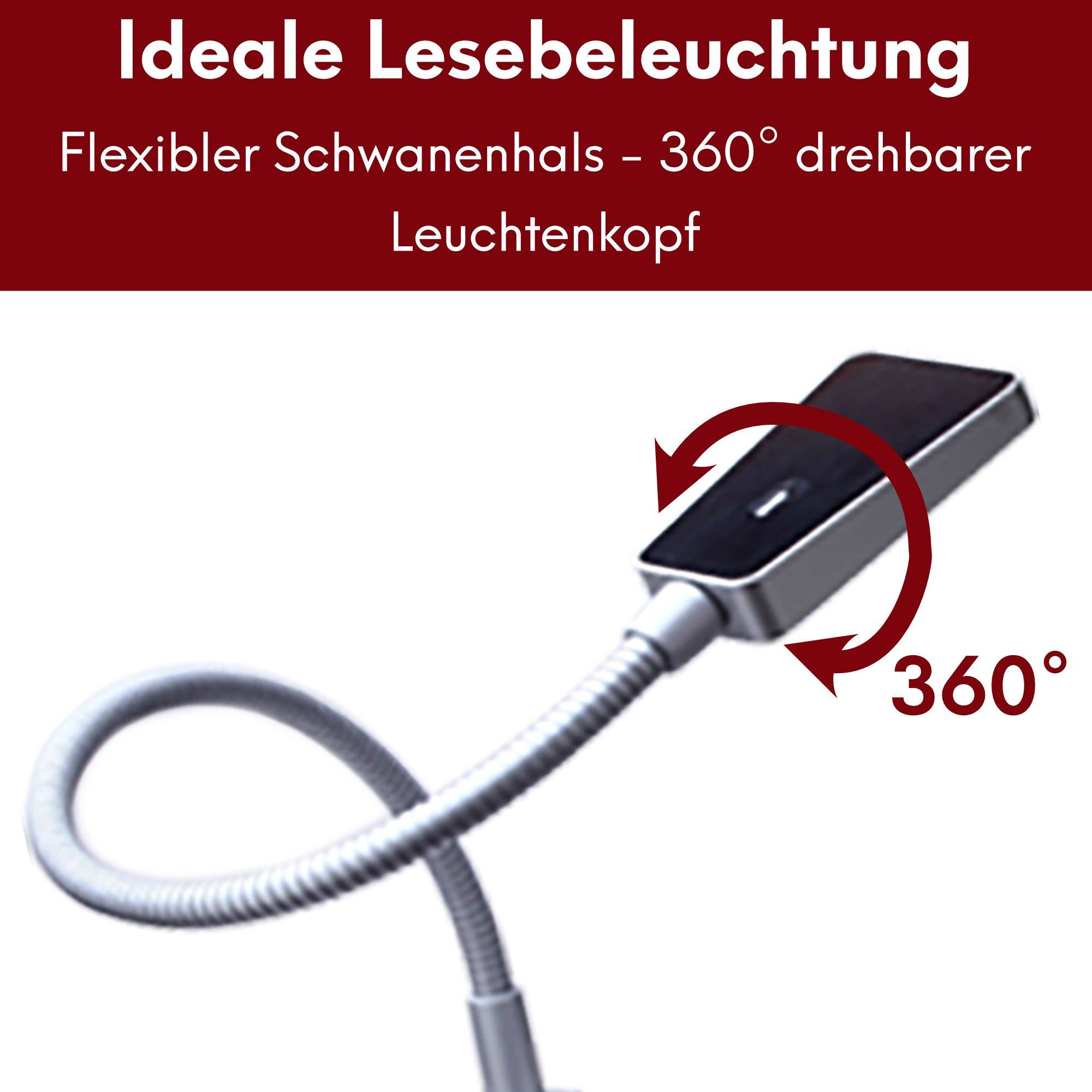 kalb | LED Bettleuchte 3W Silbergrau Touch Schalter stufenlos dimmbar Leseleuchte Nachttischlampe