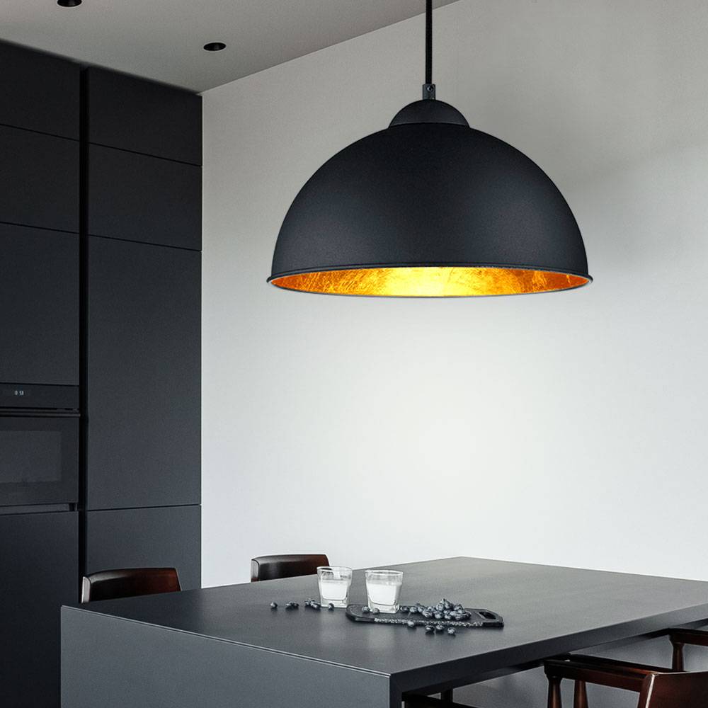 Pendelleuchte Wohnzimmerlampe Hängelampe Esstischleuchte schwarz gold, Metall, 1x E27, DxH 31 x 127 cm