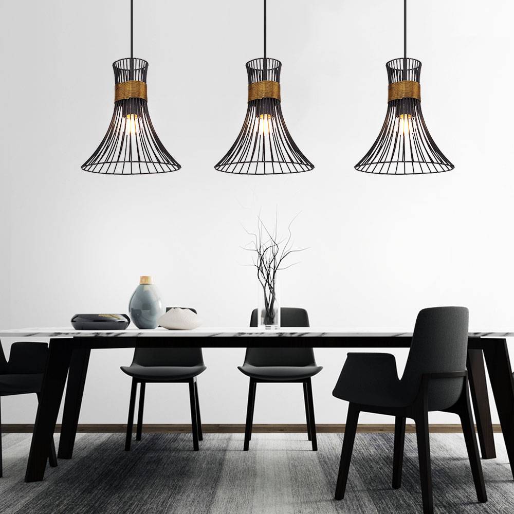 Deckenleuchte Pendellampe mit Gitter Lampenschirmen 3 flammig Hängeleuchte in schwarz-gold, Metall, 3x E27, LxBXH 80x22x120cm, Wohnzimmer Esszimmer