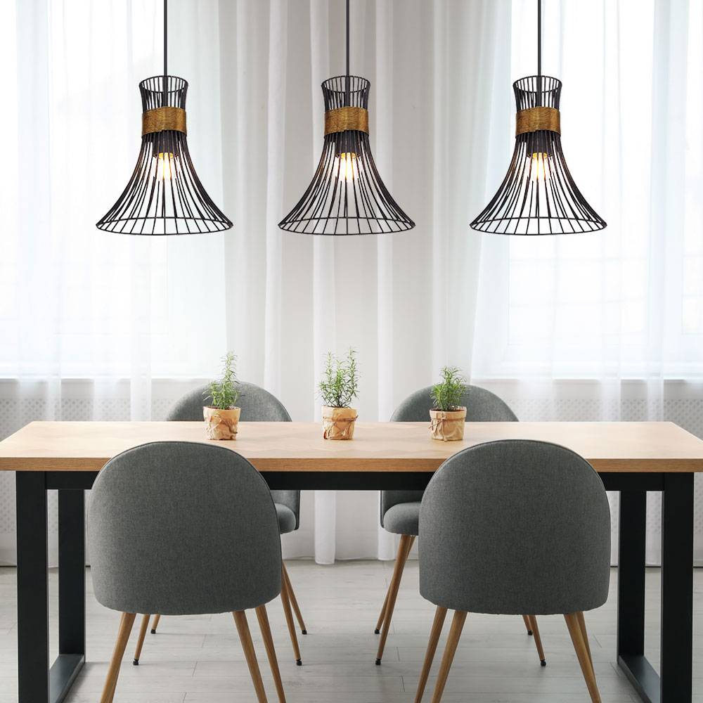 Decken Pendellampe mit Gitter Lampenschirmen 3 flammig Hängeleuchte in schwarz-gold, IP20, 3x E27, LxBXH 80x22x120cm, Wohnzimmer Esszimmer